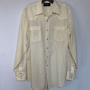 Vintage Roebucks Men's Pearl Snap Button Up Western Shirt Ivory Cream Size Large